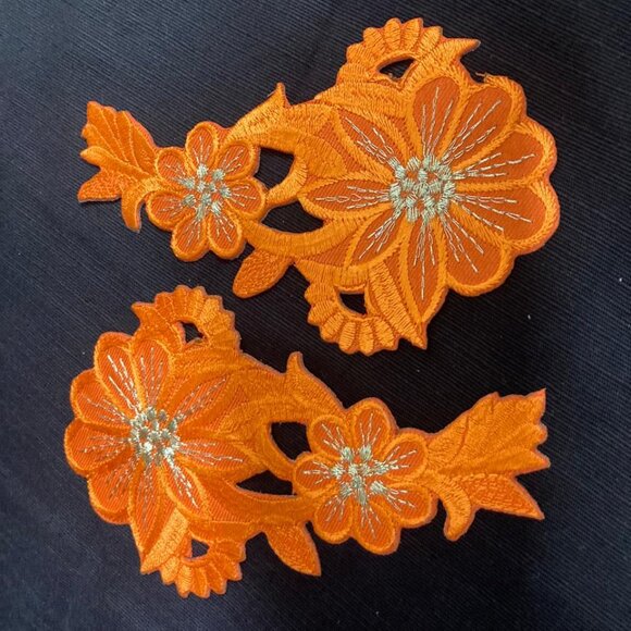 Girls Fabric Iron On Patches For Clothes Orange Patches Embroidery Flower - Picture 1 of 9